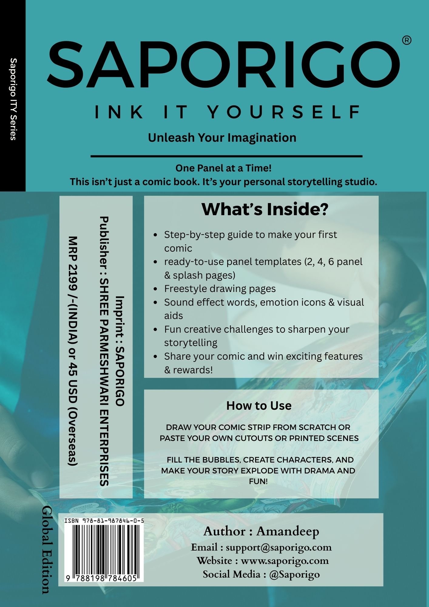 Saporigo Ink It Yourself Comic Creator Kit Starter Edition | 98 Pages | DIY Blank Comic Book Journal | Beginner Drawing & Storytelling Workbook | Spiral Bound | ISBN 978-81-987846-0-5 - Image 11