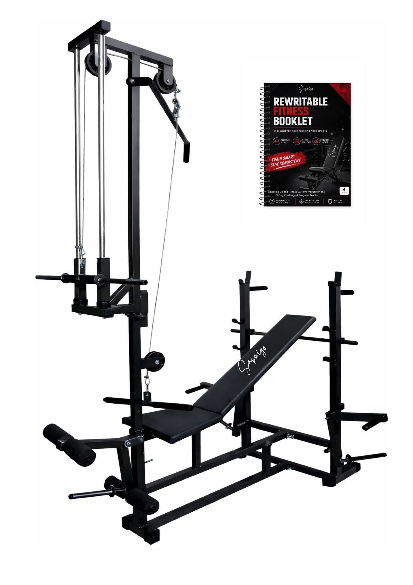 Saporigo 20-in-1 Heavy Duty Adjustable Bench – Lat Pulldown & Double Support System - Image 5