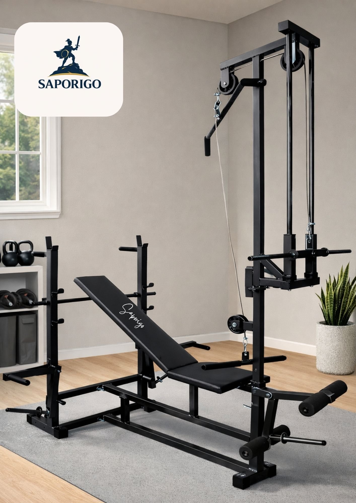 Saporigo 20-in-1 Heavy Duty Adjustable Bench – Lat Pulldown & Double Support System - Image 2