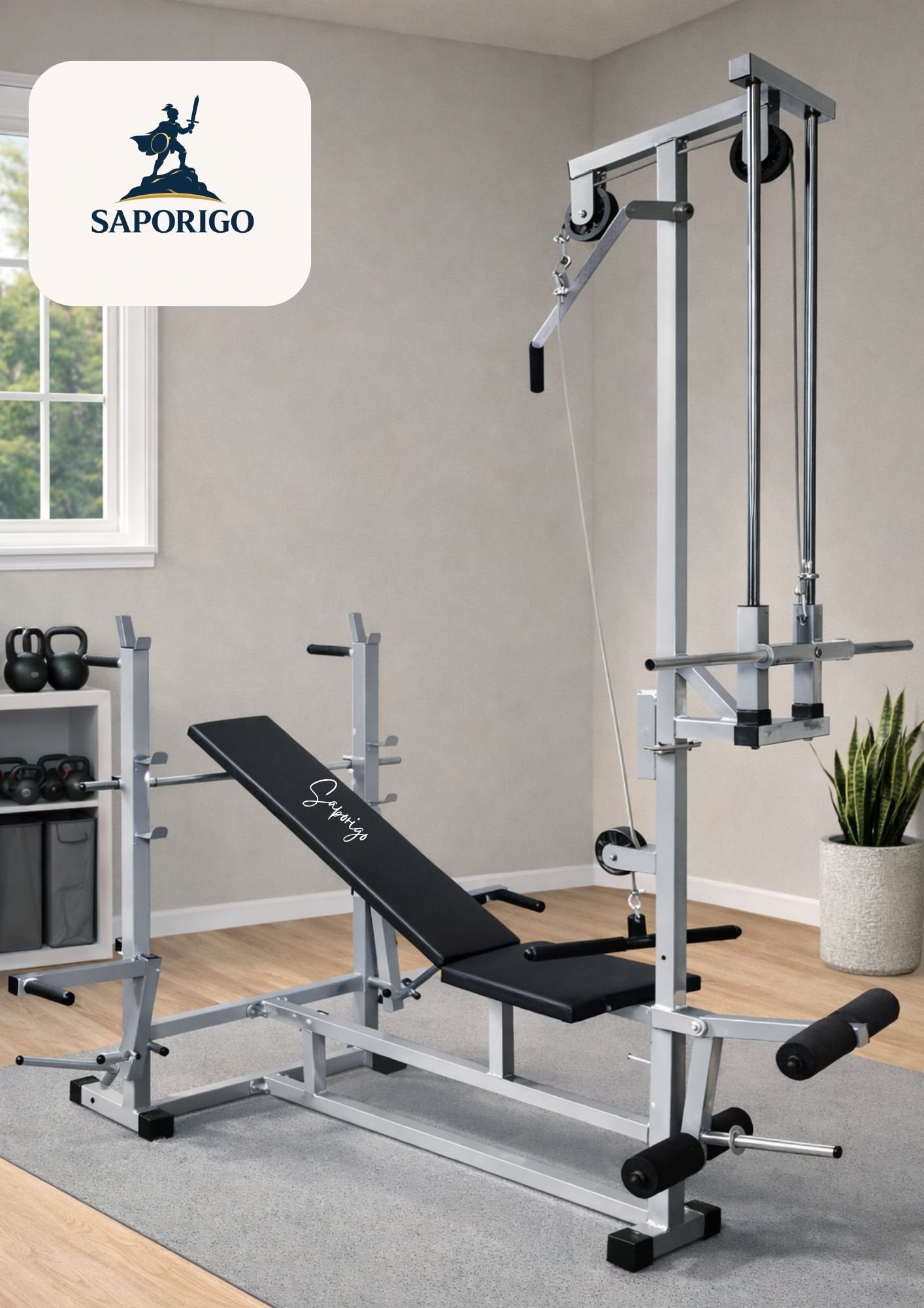Saporigo 20-in-1 Heavy Duty Adjustable Bench – Lat Pulldown & Double Support System - Image 3