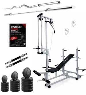 Saporigo 20-in-1 Heavy Duty Gym Double Support Bench with Complete Pro-Weight & Rod Combo