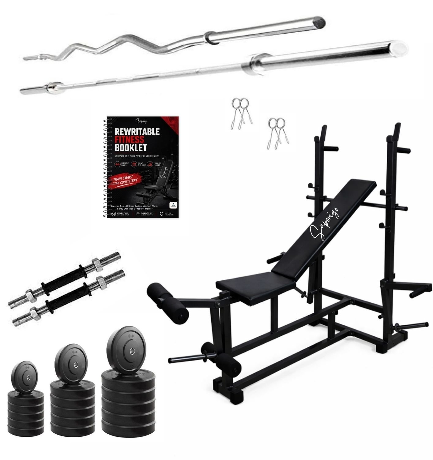 Saporigo 8-in-1 Heavy Duty Adjustable Bench with Pro-Weight & Rod Combo Complete Home Gym Setup - Image 3