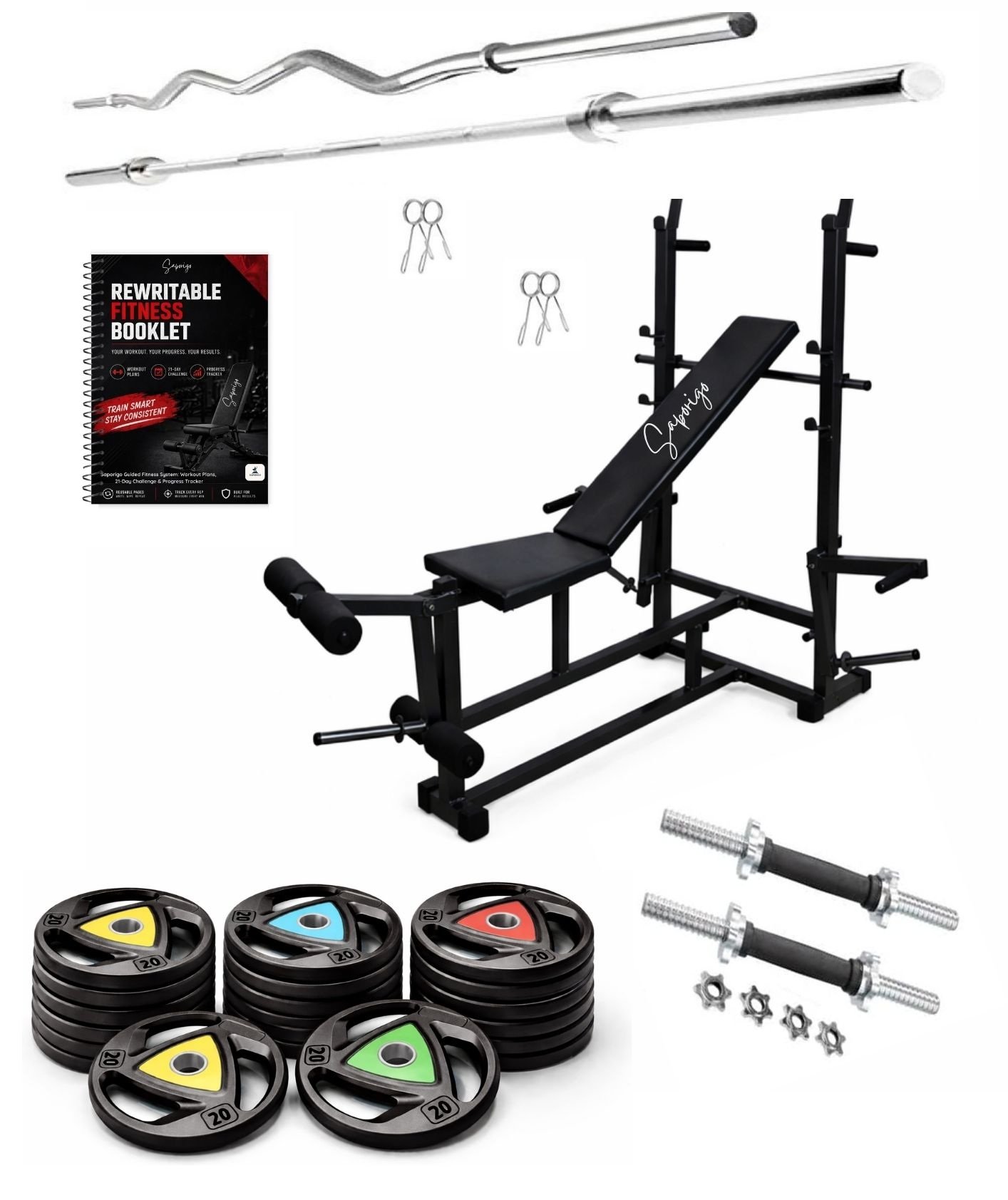 Saporigo 8-in-1 Heavy Duty Adjustable Bench with Pro-Weight & Rod Combo Complete Home Gym Setup - Image 4