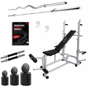 Saporigo 8-in-1 Heavy Duty Adjustable Bench with Pro-Weight & Rod Combo Complete Home Gym Setup