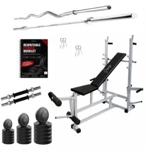 Saporigo 8-in-1 Heavy Duty Adjustable Bench with Pro-Weight & Rod Combo Complete Home Gym Setup