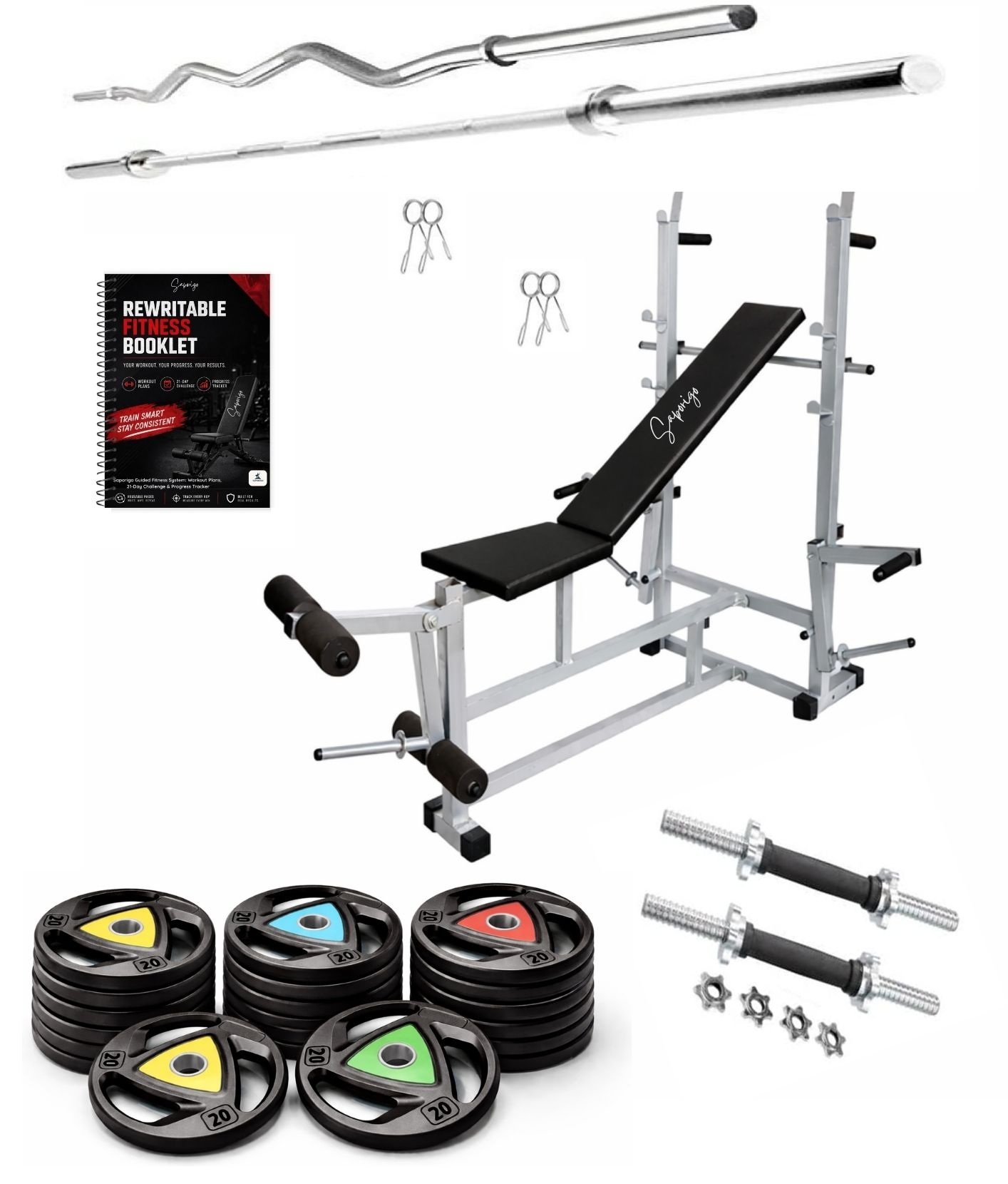 Saporigo 8-in-1 Heavy Duty Adjustable Bench with Pro-Weight & Rod Combo Complete Home Gym Setup - Image 5
