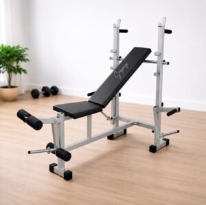 Saporigo 8-in-1 Heavy Duty Single Support Adjustable Bench – With Barbell Rack & Leg Extension