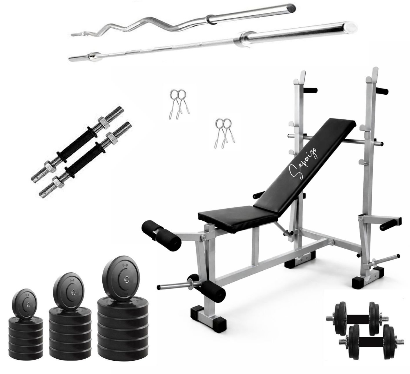 Saporigo 8-in-1 Adjustable Bench with Integrated Barbell Rack & Pro-Weight Combo Complete Home Gym - Image 2