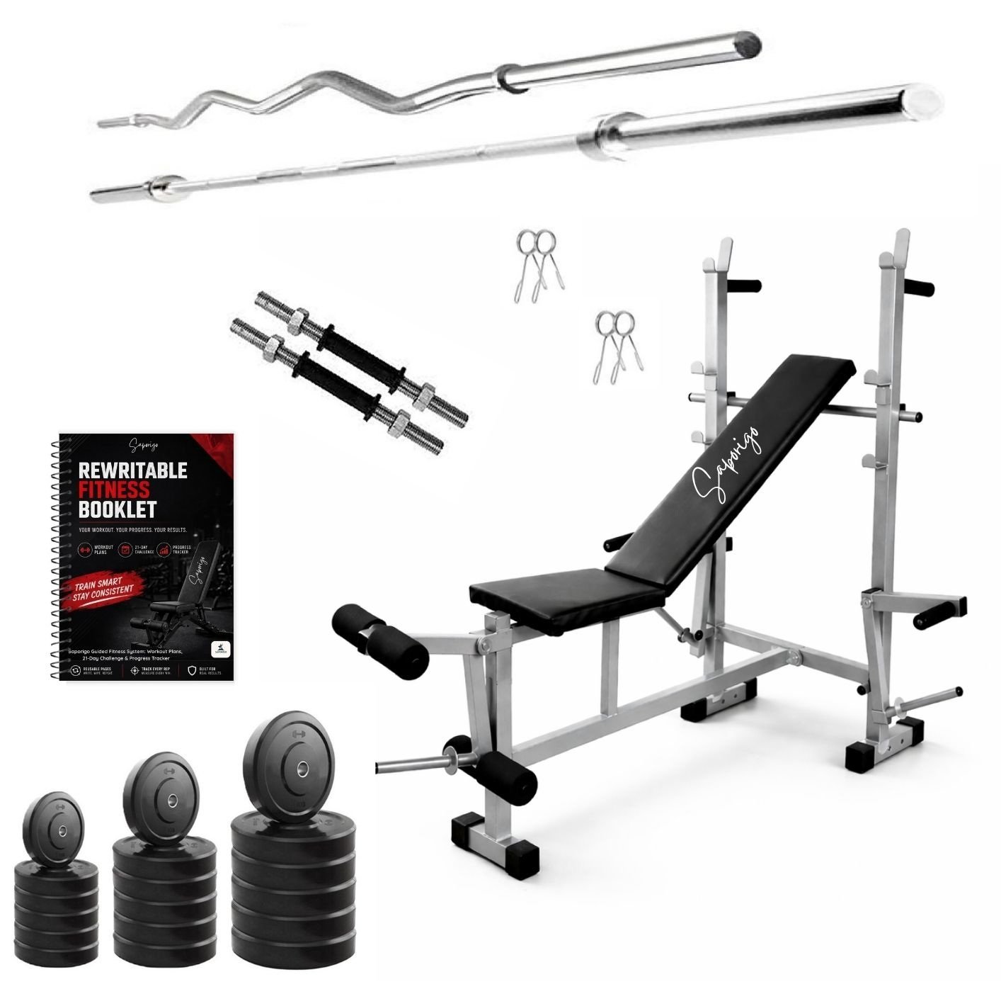 Saporigo 20-in-1 Multifunction Gym Bench with Pro-Weight & Rod Combo Complete Home Gym Setup