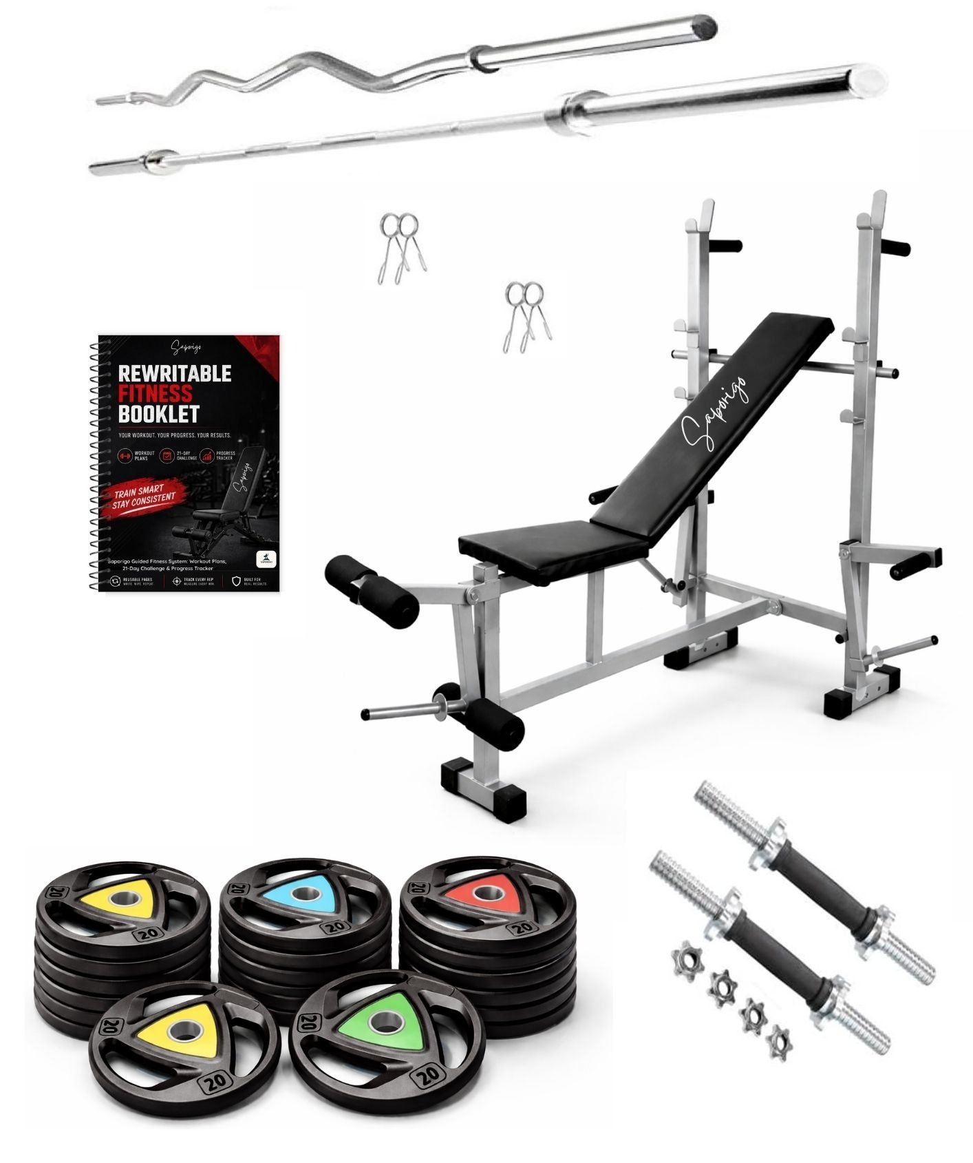 Saporigo 8-in-1 Adjustable Bench with Integrated Barbell Rack & Pro-Weight Combo Complete Home Gym - Image 5