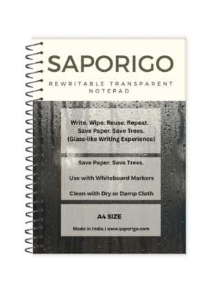 SAPORIGO Transparent Rewritable Notebook STN Series | A4 (Pack of 2) | Glass Writing Feel | Spiral Bound Eco-Friendly Clear Notepad