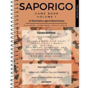 Saporigo Rewritable Game Book (Vol. 1) – 11 Logic & Word Games, Reusable Screen-Free Fun
