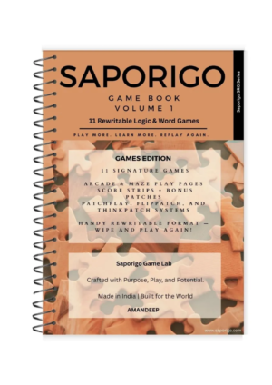 Saporigo Rewritable Game Book (Vol. 1) – 11 Logic & Word Games, Reusable Screen-Free Fun