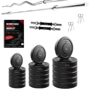 Saporigo Home Gym Set with Rubber Weight Plates & Guided Fitness System