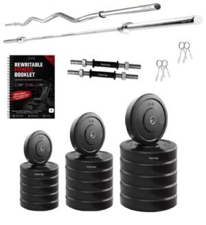 Saporigo Home Gym Set with Rubber Weight Plates & Guided Fitness System