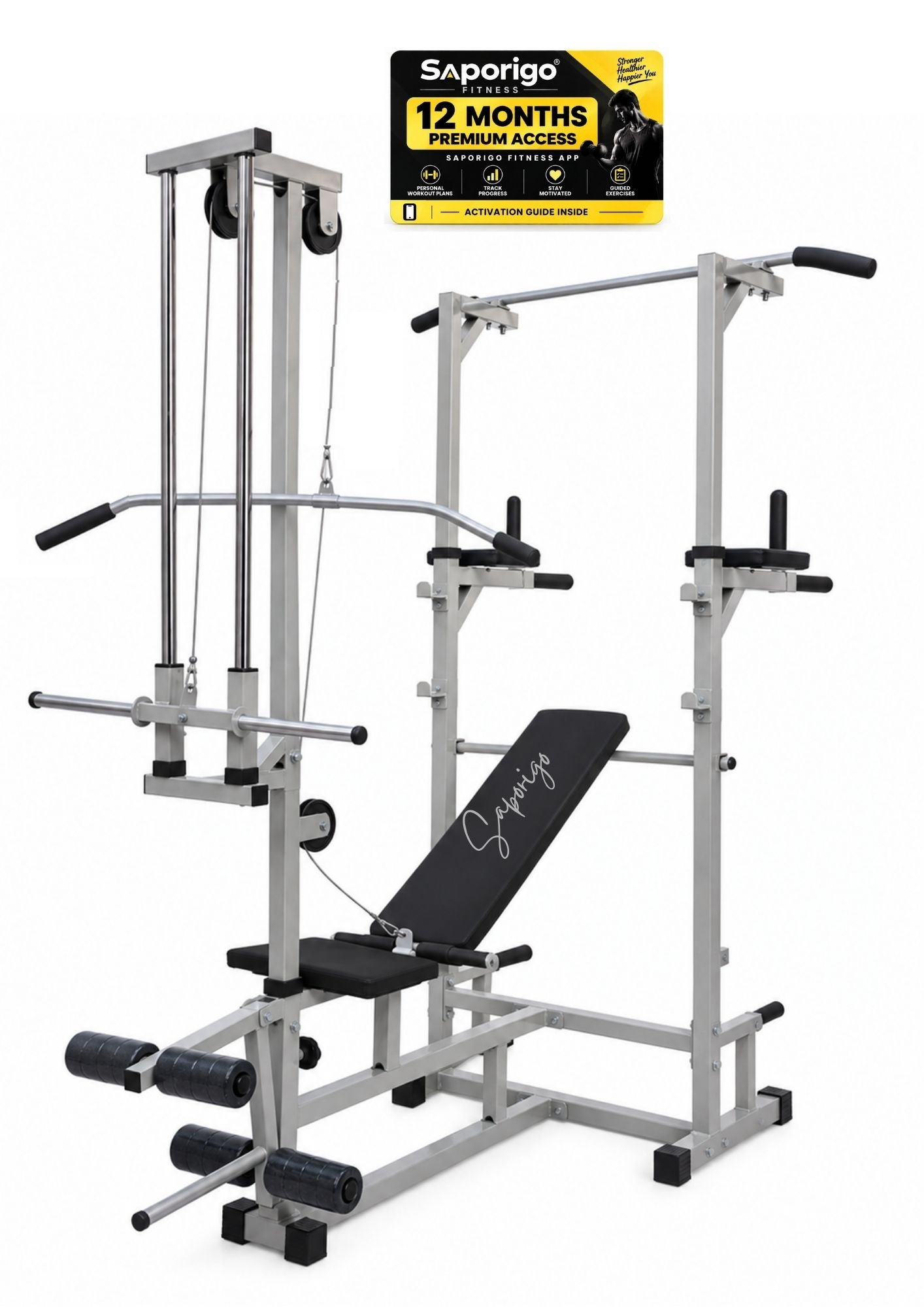 Saporigo 20-in-1 ABS Tower & Adjustable Gym Bench | Home Gym Workout System + Fitness Premium