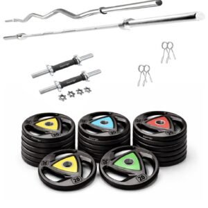 Saporigo Home Gym Set with TriGrip Rubber Weight Plates & Guided Fitness System