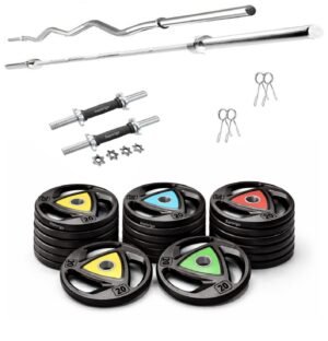 Saporigo Home Gym Set with TriGrip Rubber Weight Plates & Guided Fitness System
