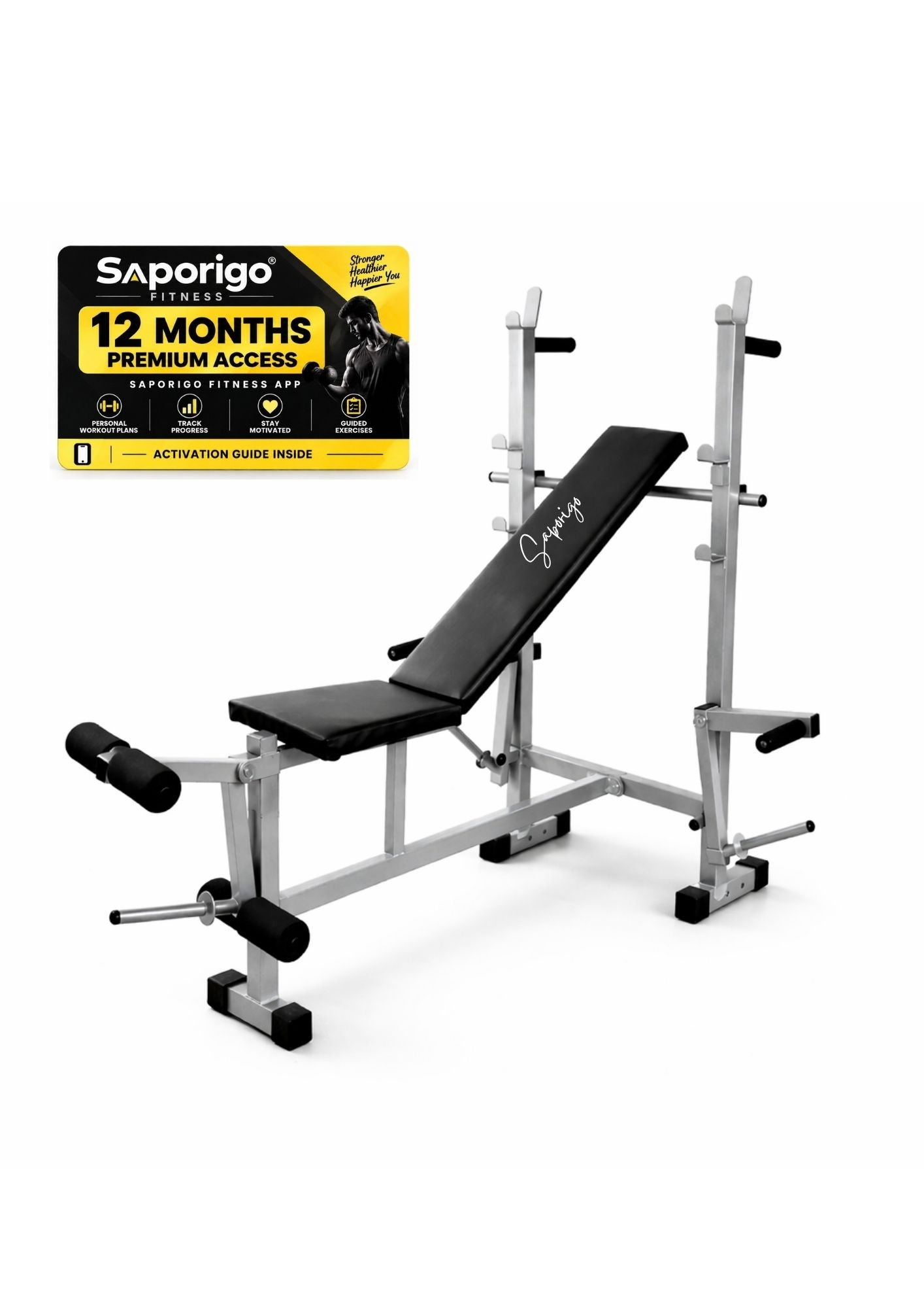 Saporigo 8-in-1 Single Support Adjustable Gym Bench with Barbell Rack & Leg Developer | 200 KG Capacity - Image 6