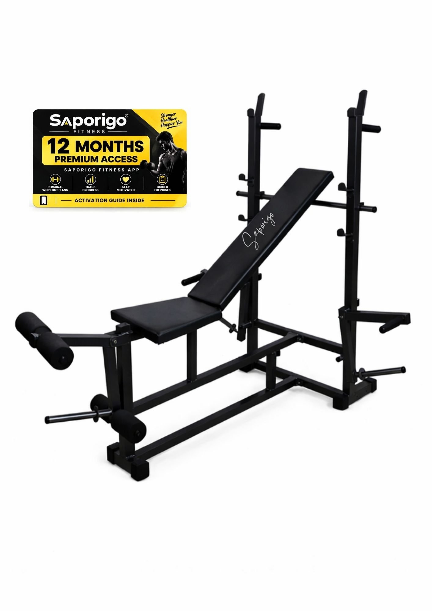 Saporigo 8-in-1 Double Support Adjustable Gym Bench with Leg Developer | 260 KG Capacity - Image 3