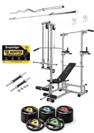 Saporigo 20-in-1 ABS Tower & Adjustable Gym Bench with Weight & Rod Combo | Home Gym System