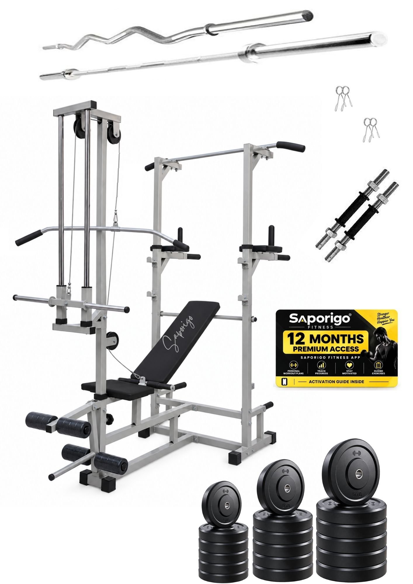 Saporigo 20-in-1 ABS Tower & Adjustable Gym Bench with Weight & Rod Combo | Home Gym System - Image 4