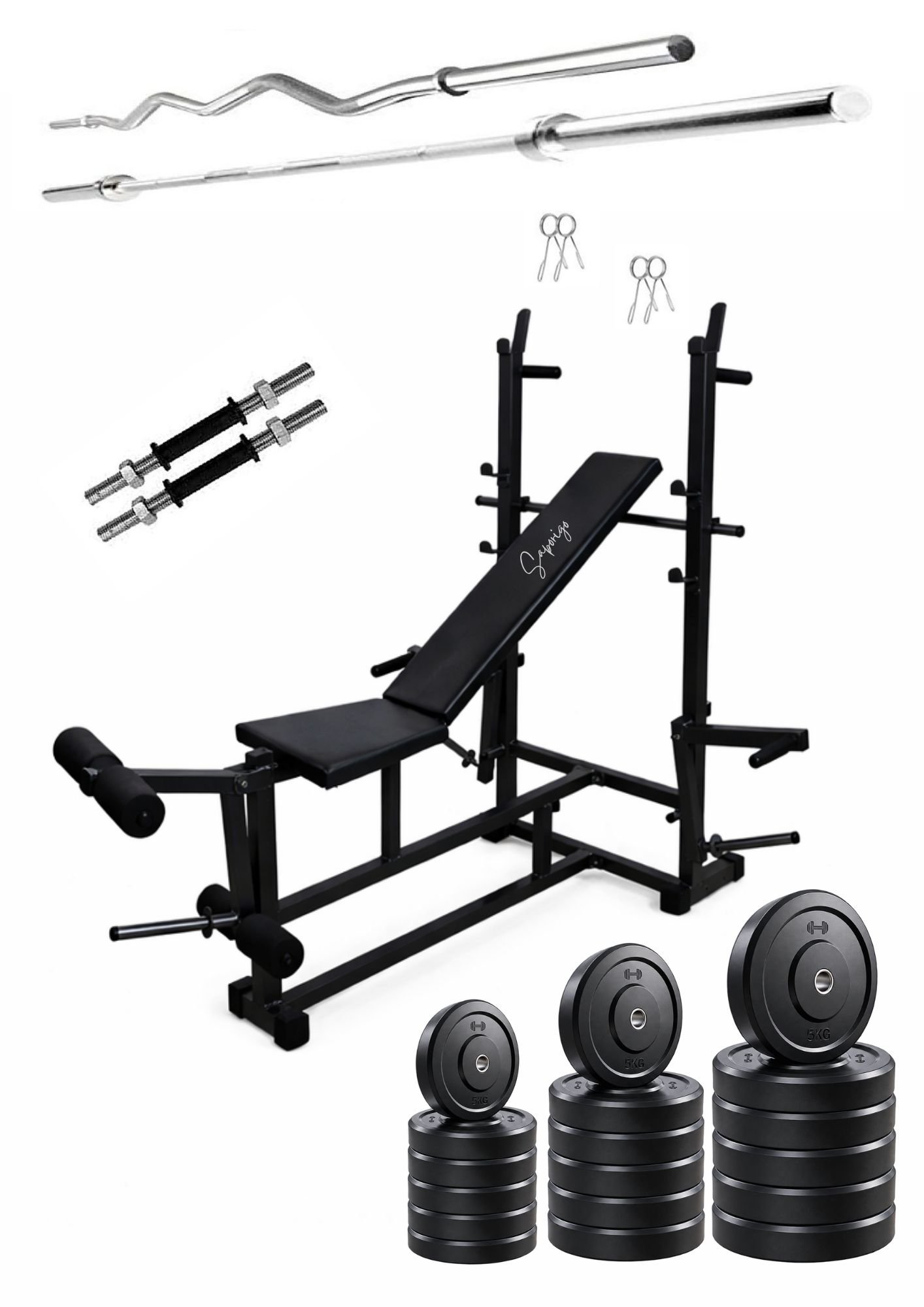 Saporigo 8-in-1 Double Support Gym Bench with Leg Developer, Weight Plates & Rod Combo | 260 KG Capacity - Image 6