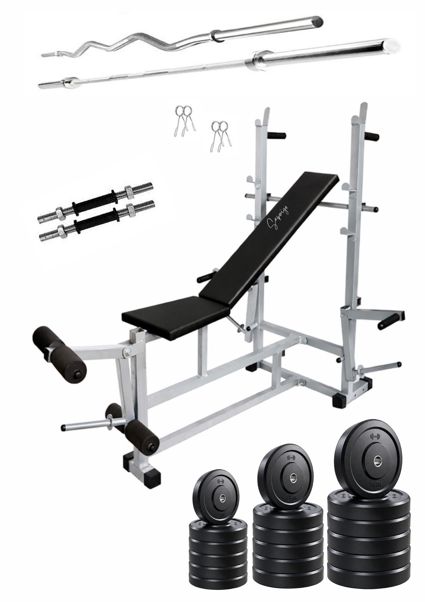 Saporigo 8-in-1 Double Support Gym Bench with Leg Developer, Weight Plates & Rod Combo | 260 KG Capacity - Image 5