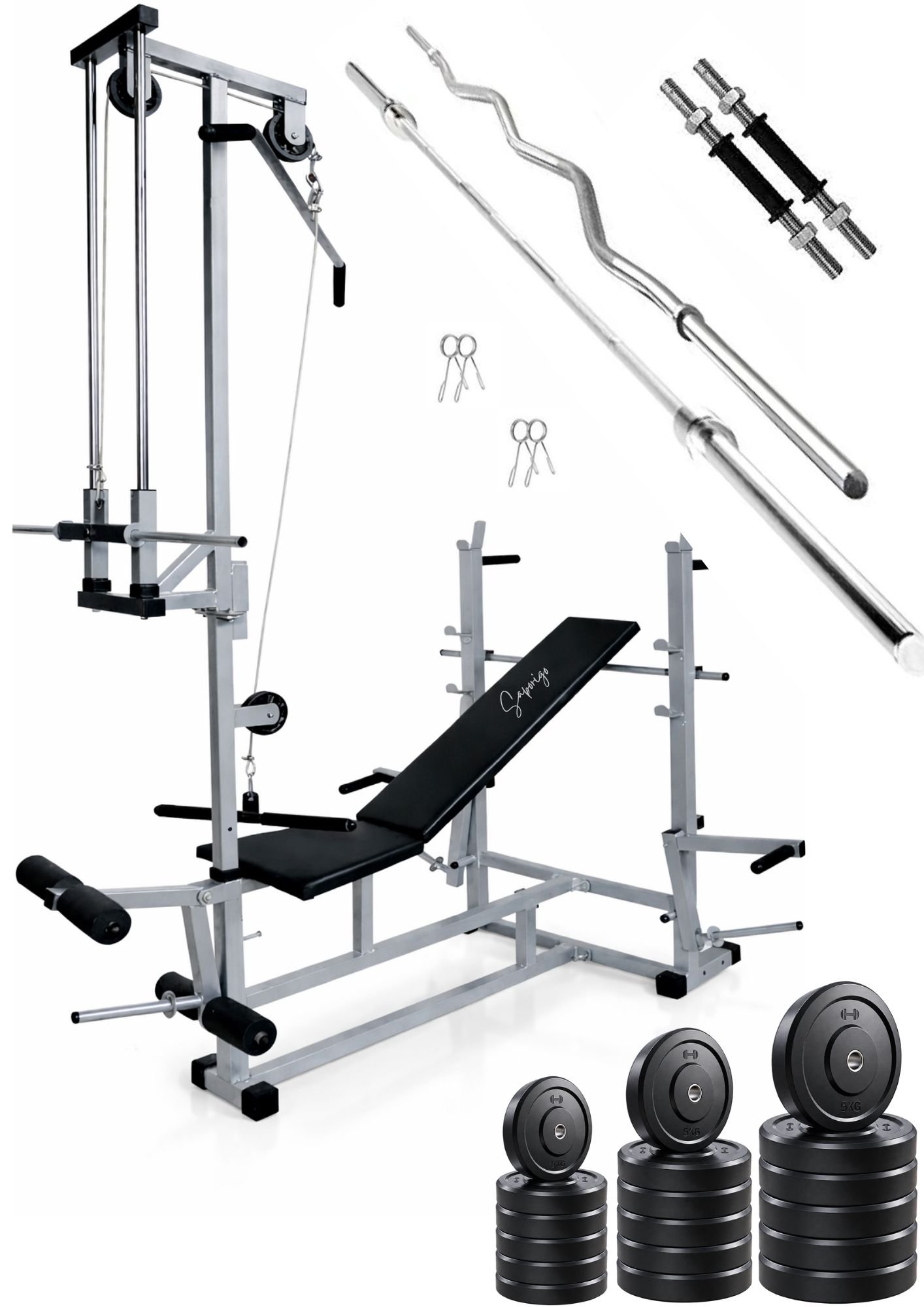 Saporigo 20-in-1 Double Support Gym Bench with Lat Pulldown, Weight Plates & Rod Combo - Image 7