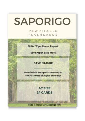 SAPORIGO Reusable Blank Flash Cards | Write & Wipe with Whiteboard Marker | 100 GSM Coated Paper