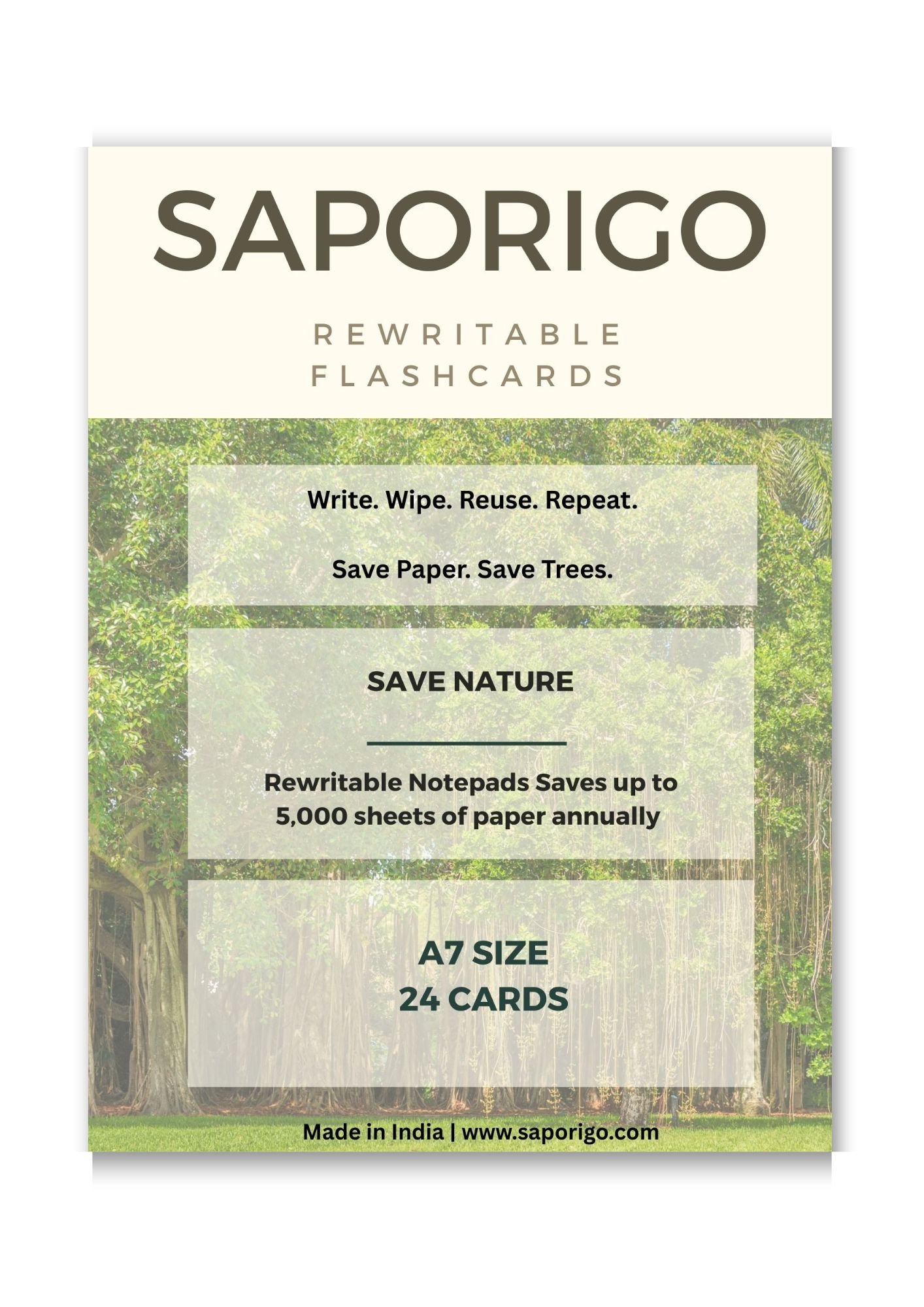 SAPORIGO Reusable Blank Flash Cards | Write & Wipe with Whiteboard Marker | 100 GSM Coated Paper