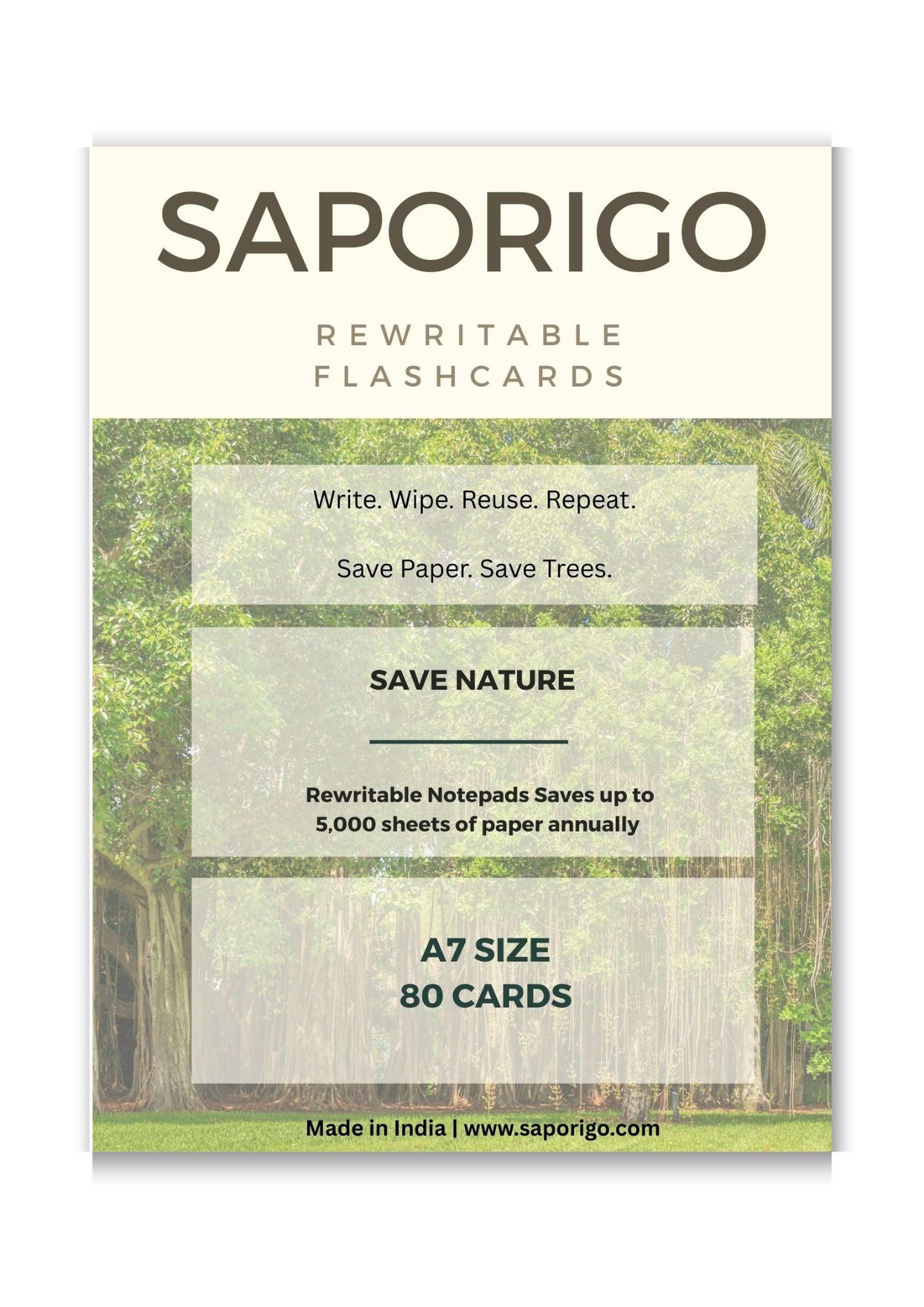 SAPORIGO Reusable Blank Flash Cards | Write & Wipe with Whiteboard Marker | 100 GSM Coated Paper - Image 3
