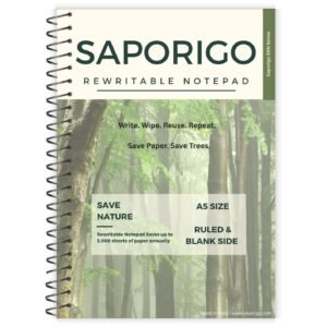 SAPORIGO A5 Rewritable Notebook | Lined & Blank Pages | Write, Wipe & Reuse | Eco-Friendly Daily Pad