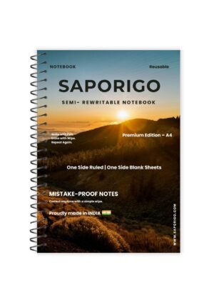SAPORIGO Semi-Rewritable Notebook A4 (Blank Sheets) – Reusable Pages | Write with Ball Pen, Clean with Sanitizer | Paper-Based | Study, Notes & Practice Notebook