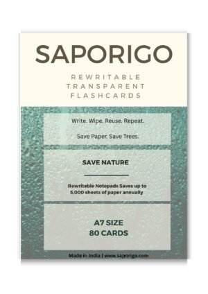 SAPORIGO Transparent Rewritable Flash Cards A7 Size | Clear Wipe-Clean Study & Tracing Cards